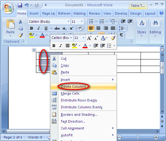 how to insert columns in word